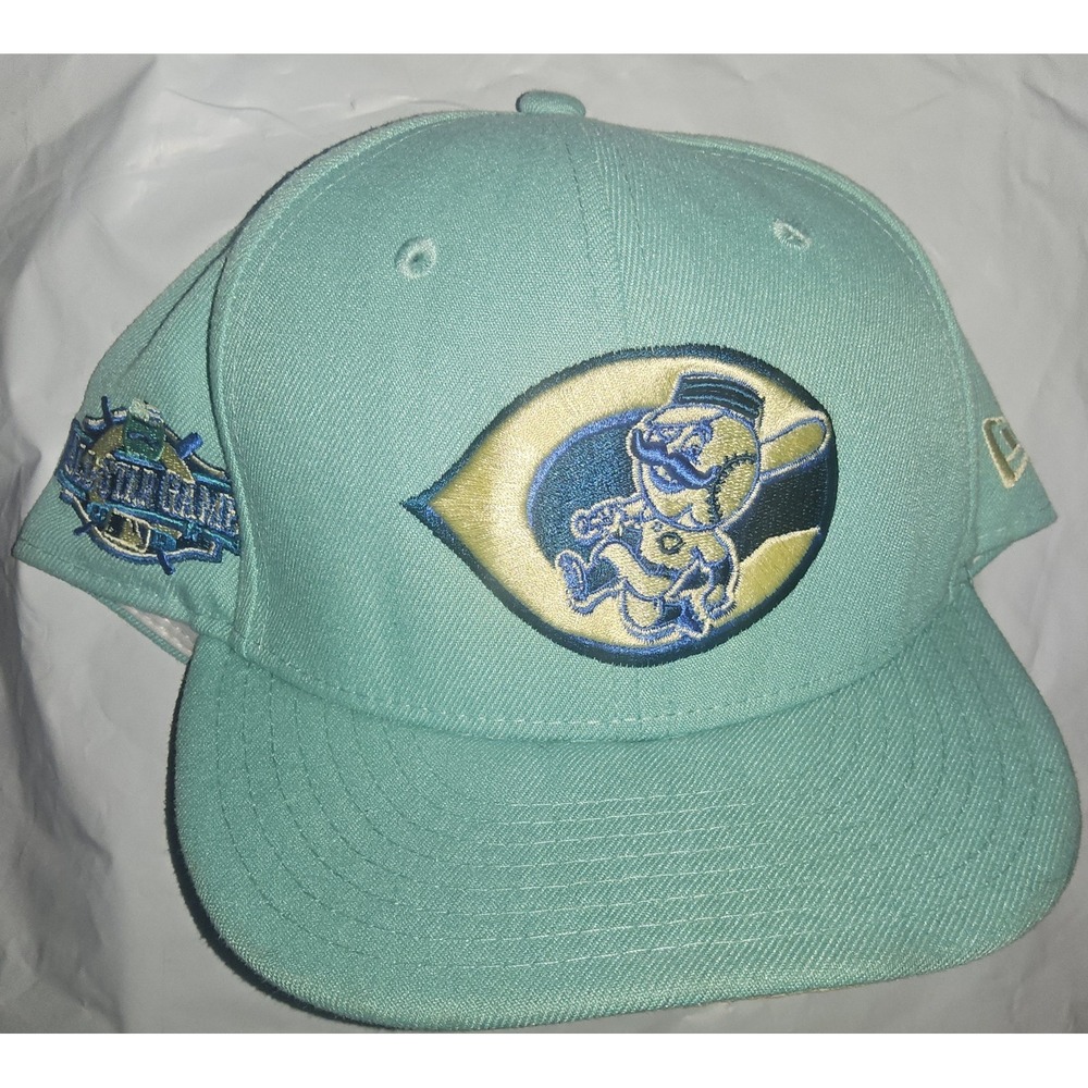 New Era 59FIFTY Cincinnati Reds Mr Redlegs 1988 All Star Game Patch Teal Hat...